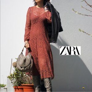 NWT ZARA Lace Bohemian Festival Elegant Midi DRESS